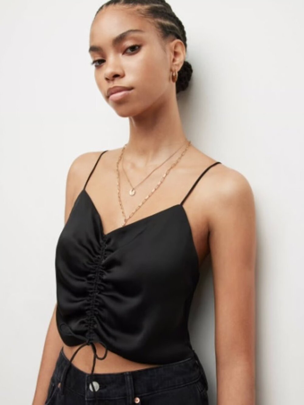 AllSaints Alexia Black Satin Tank Top Size 4